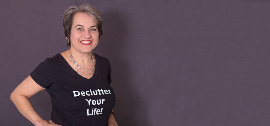 About Juliet Landau-Pope PCC Juliet Landau-Pope wearing a Declutter your Life T-shirt