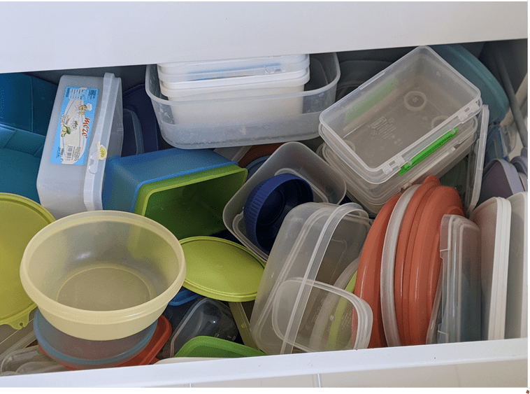 Tupperware drawer in home of ADHD and chronic disorganisation