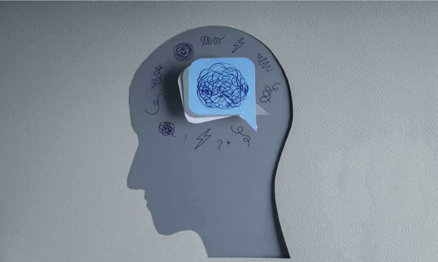 A head full of anxious thoughts as if someone is catastrophising